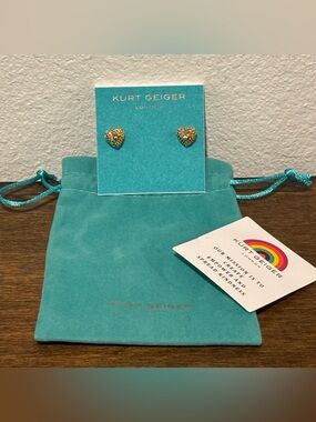 Kurt Geiger Gold ToneHeart Crystal Stud Earrings - Rainbow Pavé w/ Gold Eagle